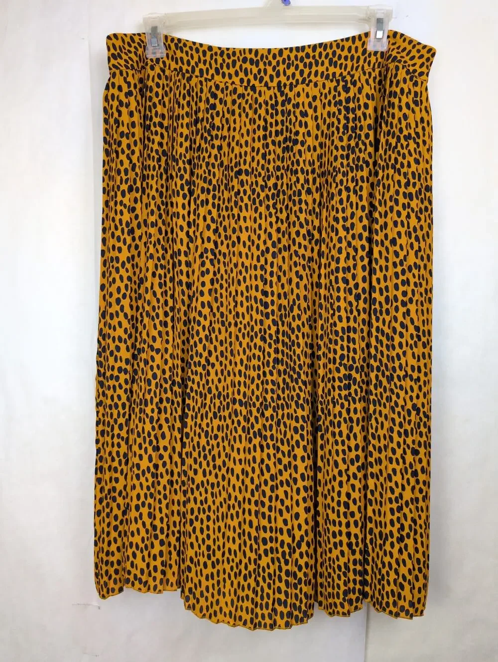 J.Crew mustard yellow cheetah print pleated midi skirt Size 20 Preppy Classic